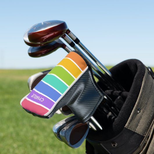 Regenboogkleuren, aangepast monogram putter golfheadcover (Insitu)