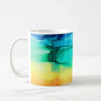 Regenboogkleuren, abstracte acrylmix. koffiemok