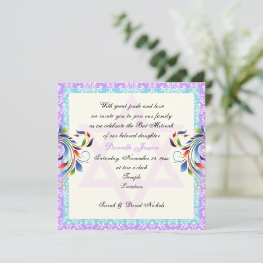 Regenboogkleuren bloeien & Davidster damast Kaart (Staand voorkant)