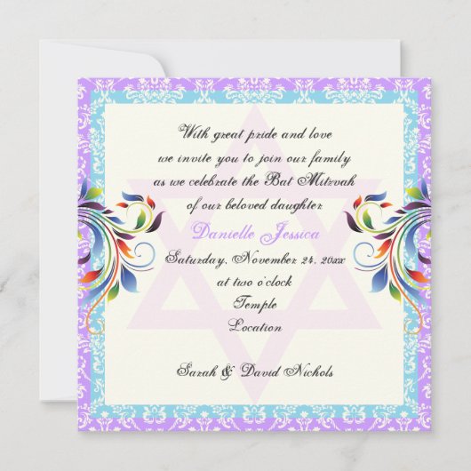 Regenboogkleuren bloeien & Davidster damast Kaart (Voorkant)