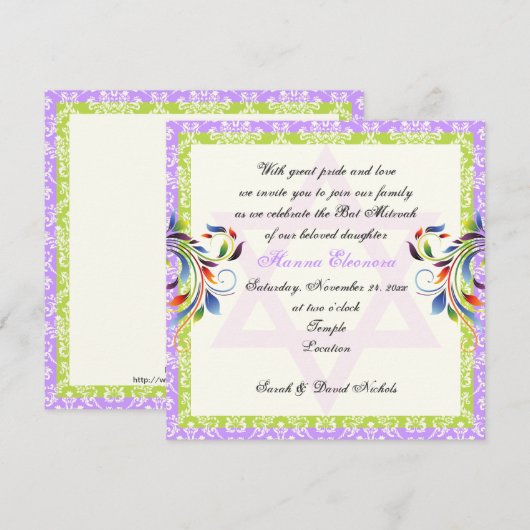 Regenboogkleuren bloeien & Davidster damast Kaart (Voorkant / Achterkant)