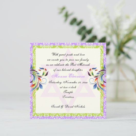 Regenboogkleuren bloeien & Davidster damast Kaart (Staand voorkant)