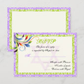 Regenboogkleuren bloeien, Davidster damast RSVP (Voorkant / Achterkant)