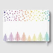 Regenboogkleuren bomen en confetti LGBT bruiloft Gastenboek (Achterkant)
