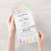Regenboogkleuren bomen, stippen lesbische winterbr all in one uitnodiging (Afscheurbaar)
