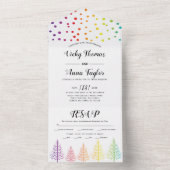 Regenboogkleuren bomen, stippen lesbische winterbr all in one uitnodiging (Binnen)