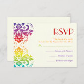 Regenboogkleuren damast bruiloft RSVP (Voorkant / Achterkant)