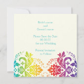 Regenboogkleuren damast bruiloft Save the Date (Achterkant)