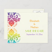 Regenboogkleuren damast bruiloft Save the Date Aankondigingskaart (Voorkant / Achterkant)