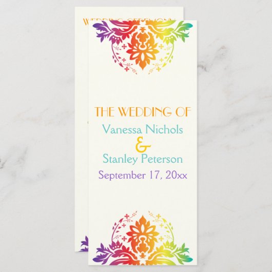 Regenboogkleuren damast trouwprogramma programmakaart (Voorkant / Achterkant)