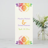 Regenboogkleuren damast trouwprogramma programmakaart (Staand voorkant)