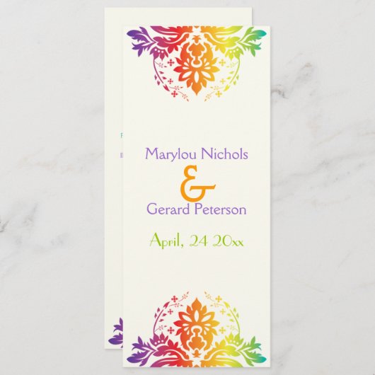 Regenboogkleuren damast trouwprogramma programmakaart (Voorkant / Achterkant)