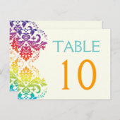 Regenboogkleuren damast trouwtafel nummer briefkaart (Voorkant / Achterkant)
