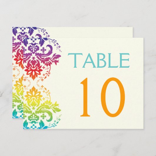 Regenboogkleuren damast trouwtafel nummer briefkaart (Voorkant / Achterkant)