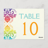 Regenboogkleuren damast trouwtafel nummer briefkaart (Achterkant)