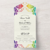 Regenboogkleuren demask gay, lesbische bruiloft all in one uitnodiging (Binnen)