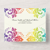 Regenboogkleuren demask gay, lesbische bruiloft all in one uitnodiging (Achterkant)