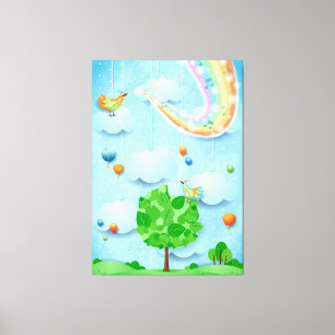 Regenboogkleuren en -bomen canvas afdruk