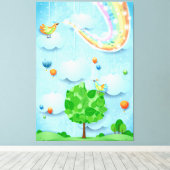 Regenboogkleuren en -bomen canvas afdruk (Insitu (Houten vloer))