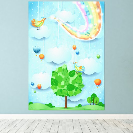Regenboogkleuren en -bomen canvas afdruk (Insitu (Houten vloer))