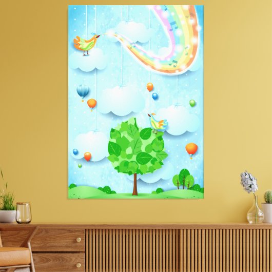 Regenboogkleuren en -bomen canvas afdruk (Insitu (Woonkamer))