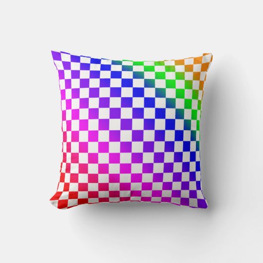 Regenboogkleuren en Wit Geruit Patroon Kussen (Voorkant)