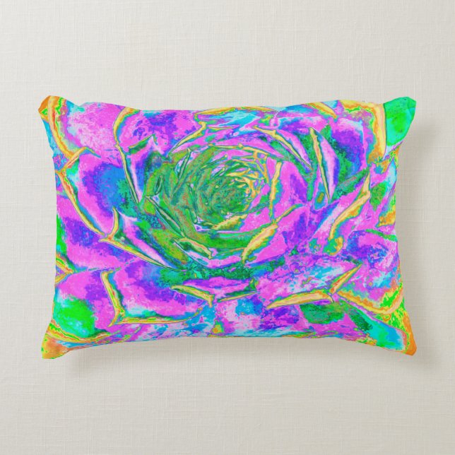 Regenboogkleuren Fiesta Succulent Sedum Rosette Accent Kussen (Voorkant)