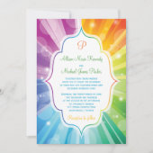 Regenboogkleuren Gestreepte Sunburst bruiloft uitn Kaart (Voorkant)