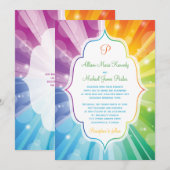 Regenboogkleuren Gestreepte Sunburst bruiloft uitn Kaart (Voorkant / Achterkant)