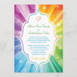 Regenboogkleuren Gestreepte Sunburst bruiloft uitn Kaart