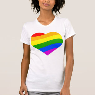 Regenboogkleuren gestript hart t-shirt
