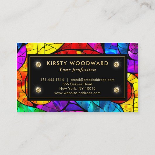 Regenboogkleuren Glas in lood Visitekaartje (Achterkant)