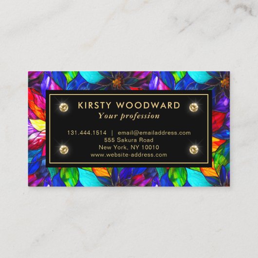 Regenboogkleuren Glas in lood Visitekaartje (Achterkant)