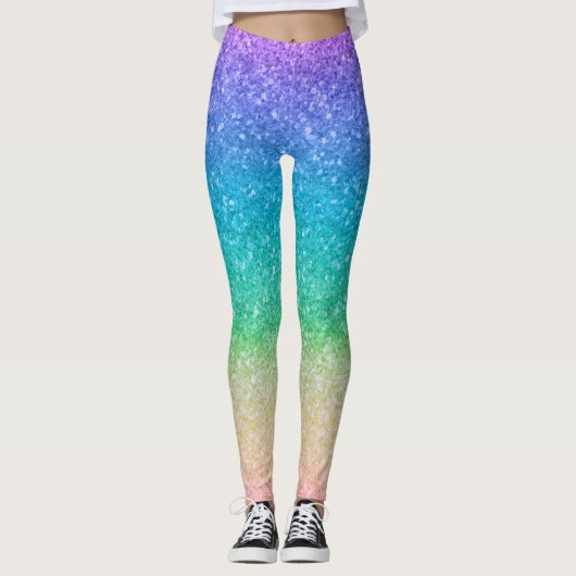 Regenboogkleuren Glitter Sparkle Girly Glam Kleurr Leggings (Voorkant)