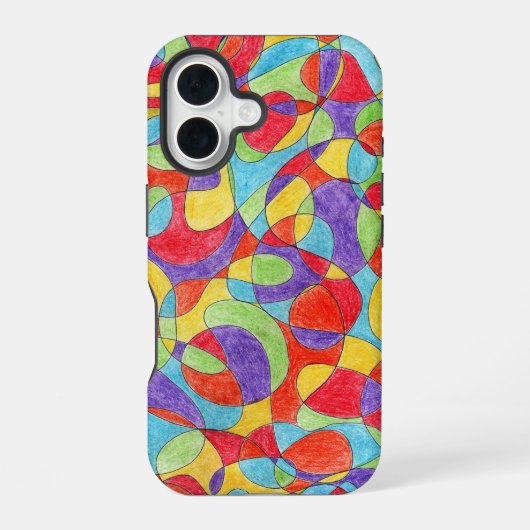 Regenboogkleuren Handgetekend Krijtjes Doodle Patr iPhone 16 Hoesje (Achterkant)
