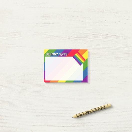Regenboogkleuren met vlag en aangepaste tekst post-it® notes (Op bureau)