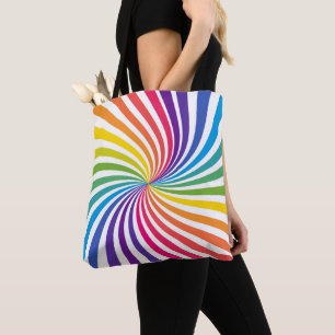 Regenboogkleuren minimalisme wervelen geometrisch tote bag