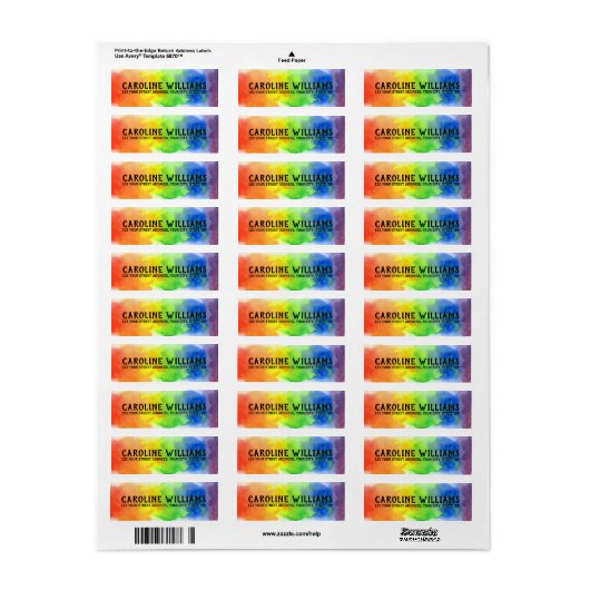 Regenboogkleuren retouradres etiket (Full Sheet)