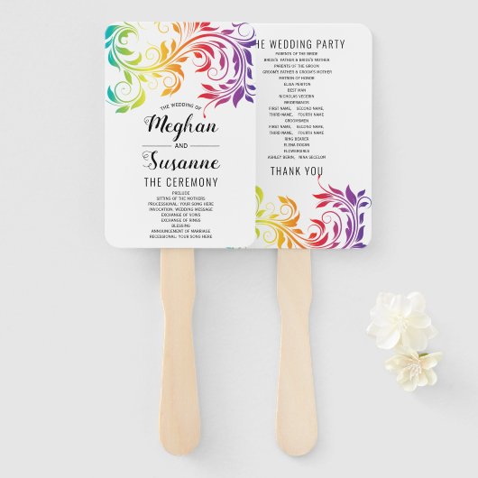 Regenboogkleuren scrolleaf lesbian programma hand  handwaaier (Voorkant en achterkant)