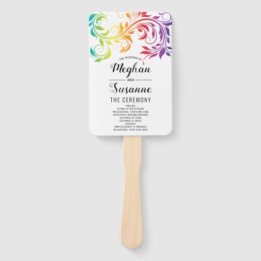 Regenboogkleuren scrolleaf lesbian programma hand  handwaaier (Voorkant)