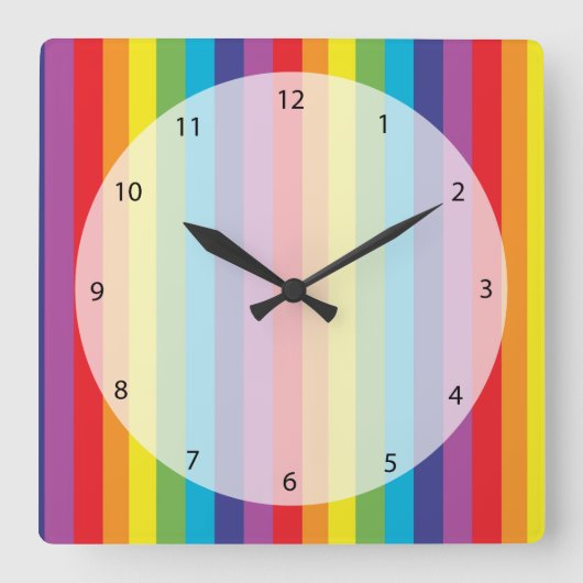 Regenboogkleuren Vierkante Klok (Voorkant)