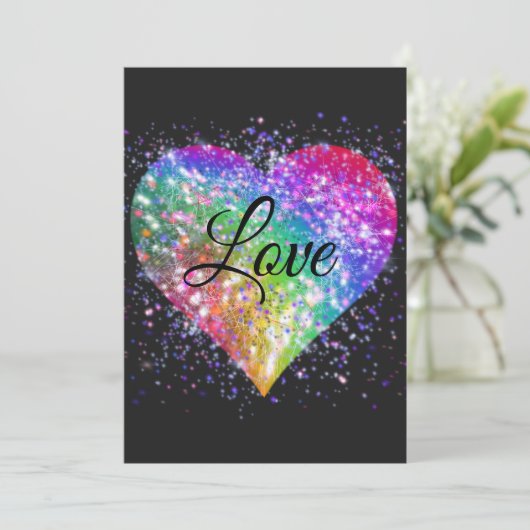 Regenboogkleuren vonken glitters hart liefde    kaart (Staand voorkant)