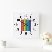 Regenboogkleurencils Vierkante Klok (Huis)
