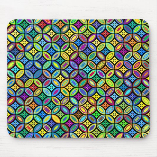 Regenboogkleurig behangpapier met bloemen en cirke muismat (Voorkant)