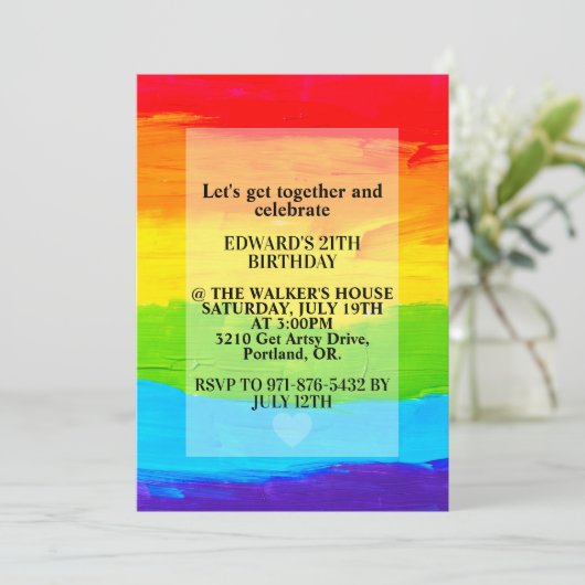 Regenboogkleurig Canvas Schilderij Verjaardagsfees Kaart (Staand voorkant)