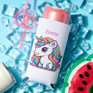 Regenboogkleurig eenhoornmotief seltzer blikjeskoeler