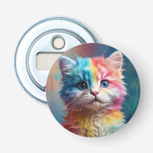Regenboogkleurig Kitten Portret Button Flesopener