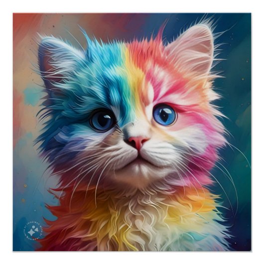 Regenboogkleurig Kitten Portret Perfect Poster (Voorkant)