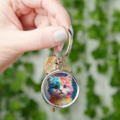 Regenboogkleurig Kitten Portret Sleutelhanger (Hand)