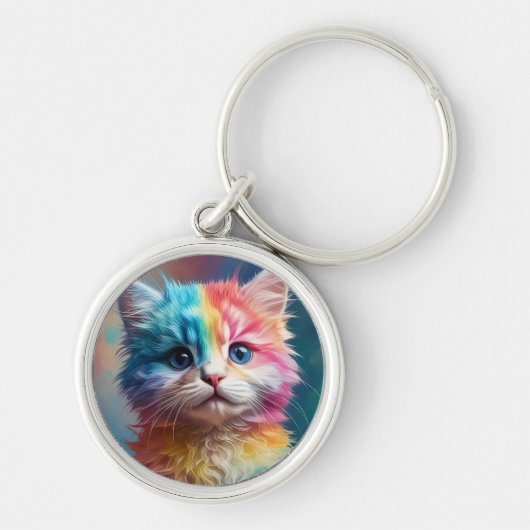 Regenboogkleurig Kitten Portret Sleutelhanger (Voorkant)